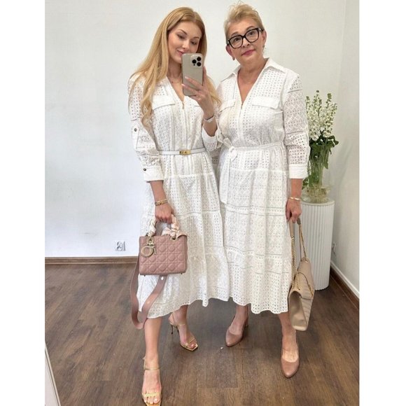 Zara Dresses & Skirts - ZARA $99NWT WOMAN V-NECK OPENWORK EMBROIDERED MIDI DRESS WHITE ZIP | 3384/916